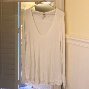 free people medium long sleeve white waffle top